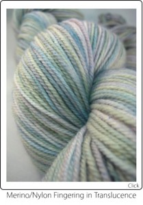 SpaceCadet Creations Merino and Nylon Fingering weight knitting or crocheting yarn in Translucence