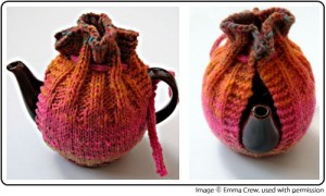 Kureyon Kozy by Emma Crew knitting pattern for a tea cosy, perfect for yarn from SpaceCadet Creations