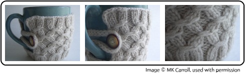 Mug and French Press Jacket by MK Carroll knitting pattern for a tea cosy, perfect for yarn from SpaceCadet Creations