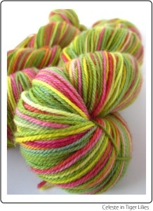 SpaceCadet Creations Celeste fingering weight yarn for knitting and crochet, in Tiger Lilies