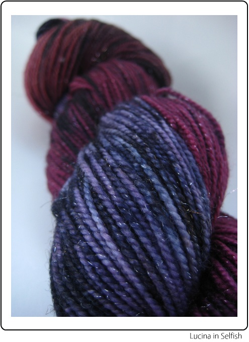 SpaceCadet Creations Lucina Fingering Weight Yarn with Sparkles for knitting or crochet in "Selfish"