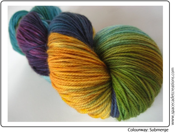 SpaceCadet Creations hand-dyed yarn for knitting and crochet in "Submerge"