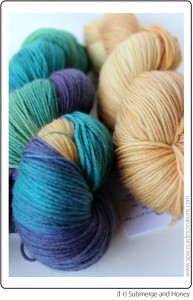 SpaceCadet Creations yarn for knitting and crochet in Submerge and Honey