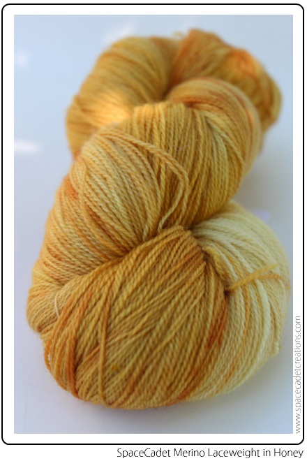 SpaceCadet Creations Laceweight yarn for knitting or crochet, in Honey (this is what the Yarn Harlot is knitting!)