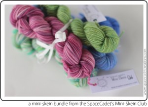 A sweet little bundle of mini-skeins from the SpaceCadet's Mini-Skein Club
