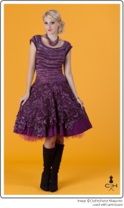 The Bayeux dress by Mindy Brown, from Clotheshorse Magazine, and worked in SpaceCadet Creations yarn