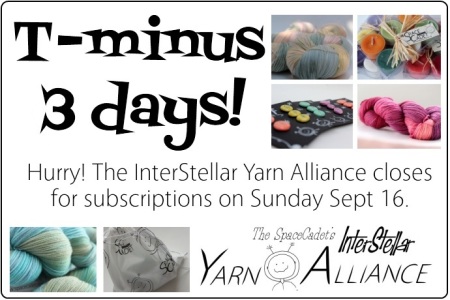 Only 3 days left to join the SpaceCAdet's InterStellar Yarn Alliance yarn club!