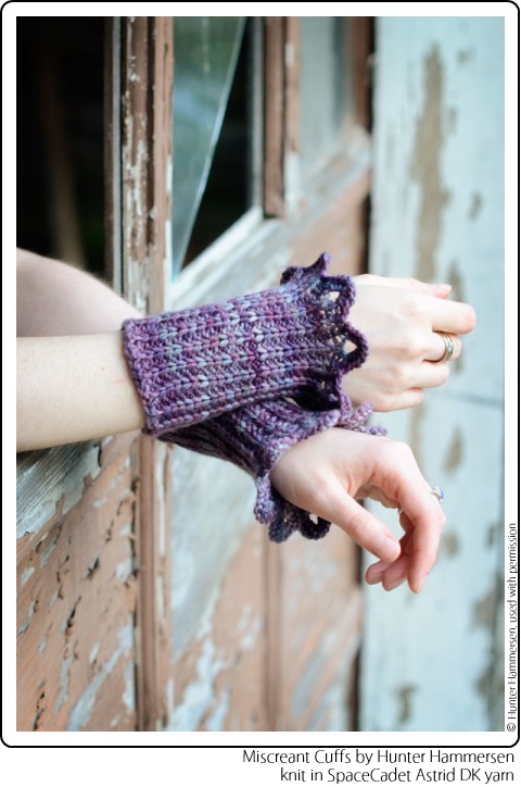 Miscreant Cuffs by Hunter Hammersen, knit in SpaceCadet Astrid DK yarn