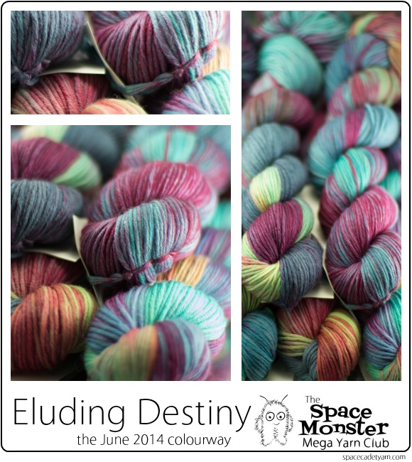 The SpaceCadet's SpaceMonster Mega Yarn Club colourway:Eluding Destiny