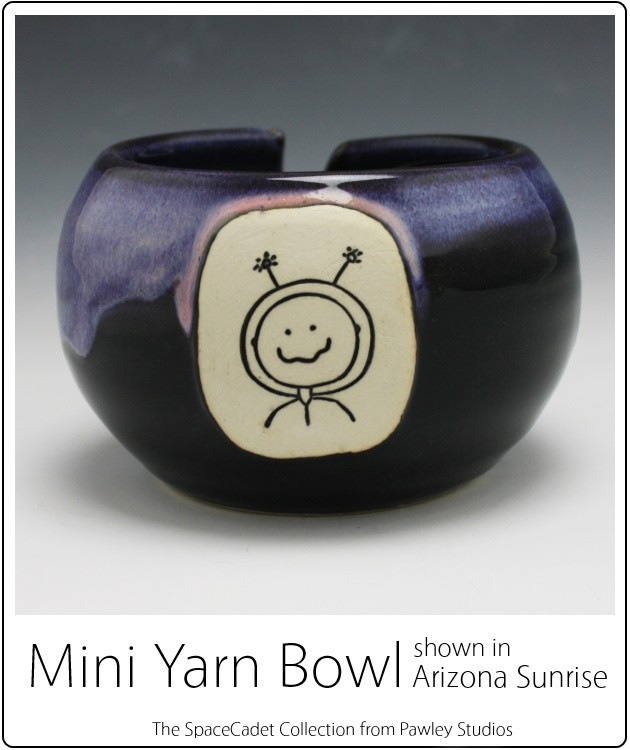 The SpaceCadet Collection from Pawley Studios: mug and yarn bowls in two sizes. Available Aug 1-18