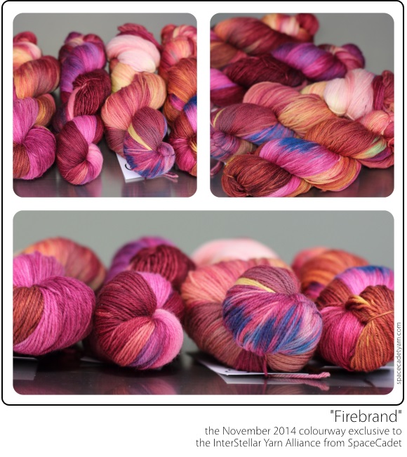 Firebrand, the November 2014 colourway exclusive to the InterStellar Yarn Alliance (yarn club) from SpaceCadet