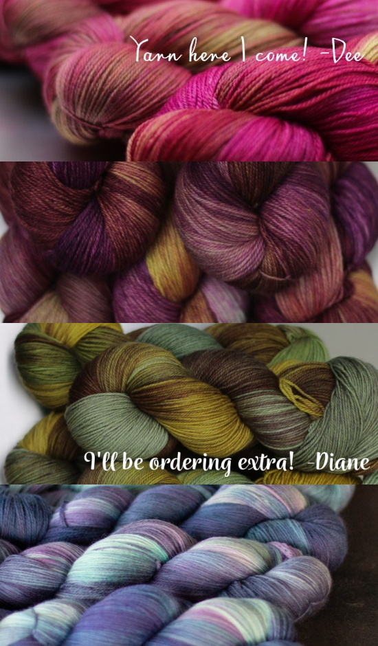 Pictures of four pretty, pretty Yarn Alliance colourways