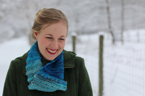 You'd smile like this too if you were wearing the Mini-Skein Gathered Cowl.